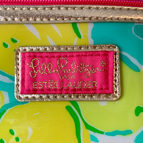 Lily Pulitzer Estee Lauder PVC Plastic Cosmetic Makeup Bag Clutch Floral Green - Picture 9 of 9